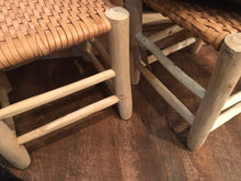 Load image into Gallery viewer, Scandinavian Leather Footstool Leather Ottoman Basketweave Leather Stool White Birch Furniture Nordic Wood Furniture Scandinavian Decor
