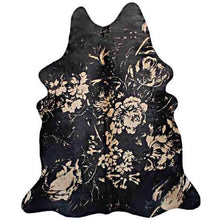 Load image into Gallery viewer, Floral Pattern Cowhide Rug Black Cowhide Rug Flower Print Cowhide Rug Rustic Home Decor New Home Gift
