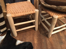 Load image into Gallery viewer, Scandinavian Leather Footstool Leather Ottoman Basketweave Leather Stool White Birch Furniture Nordic Wood Furniture Scandinavian Decor
