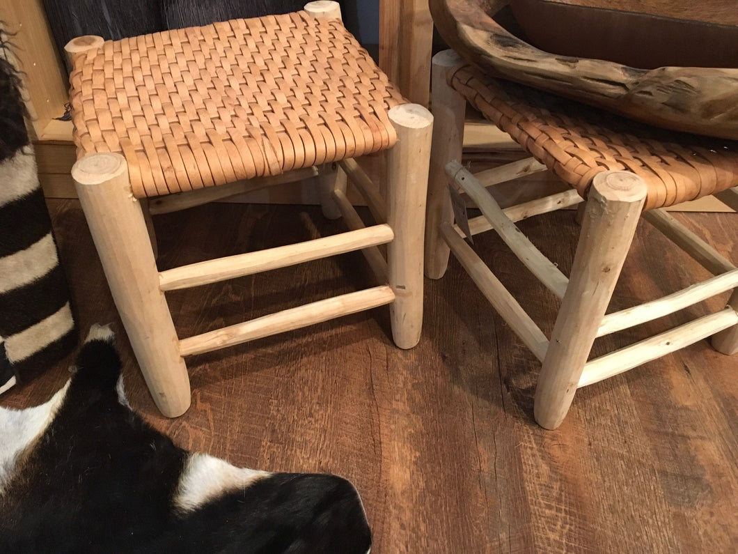 Scandinavian Leather Footstool Leather Ottoman Basketweave Leather Stool White Birch Furniture Nordic Wood Furniture Scandinavian Decor